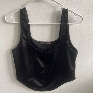 Almost Famous Black Stretch Satin Goth Punk Pin Up Bustier Crop Top